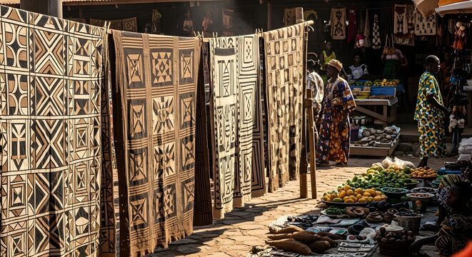 Traditional African Mud Cloth In Market