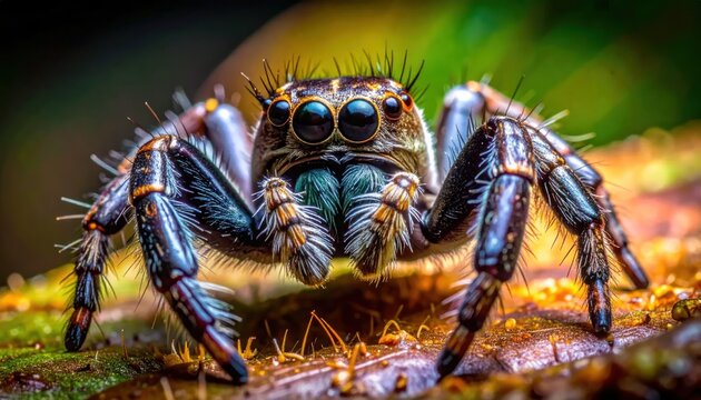 Extreme Close-up Macro Shot of a Jumping Spider with Detailed Features.