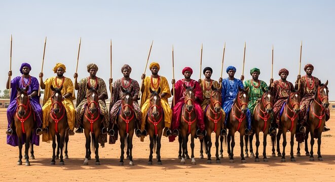 African Horsemen In Colorful Traditional Robes