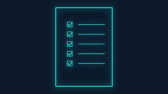 Task Checklist: A digitally crafted depiction of a checklist, meticulously crafted with neon-blue lines and checkmarks against a dark backdrop, symbolizing focus and attention to detail. 