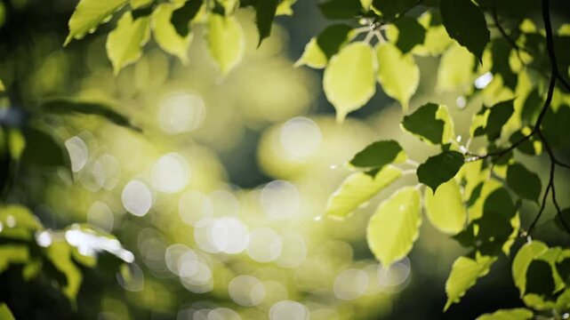 Vibrant green leaves bathed in soft sunlight, showcasing the beauty of nature's awakening with a gentle bokeh background, perfect for themes of spring and growth