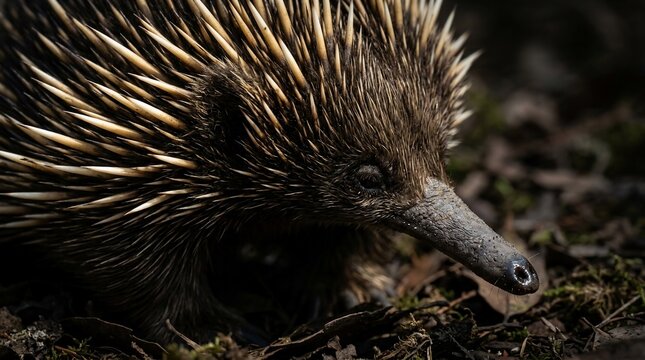 Close up portrait of a spiky echidna in the wild.