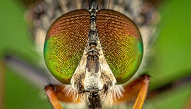 Extreme Macro Photography of a Robber Flys Compound Eyes.
