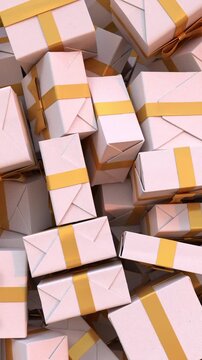 3D animation of gift boxes falling on dark background, Big Sale or Special Limited Offer concept