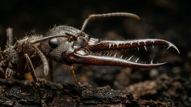 Close-up of a Trap-jaw Ant with Open Mandibles.