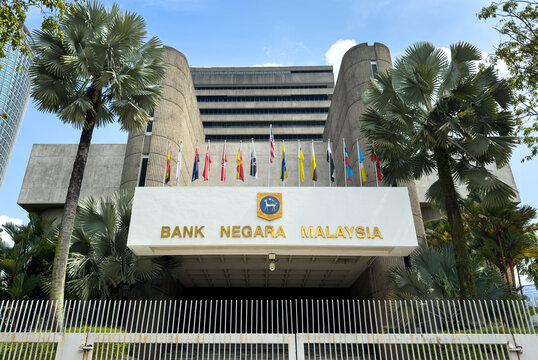 Kuala Lumpur, Malaysia - March 31, 2026 : Bank Negara Malaysia Headquarters Building with National and State Flags in Kuala Lumpur