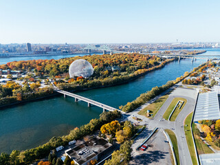Fototapeta premium Speed road circuit, casino, Biodome and rowing canal on the Notre-Dame island, Montreal, Canada