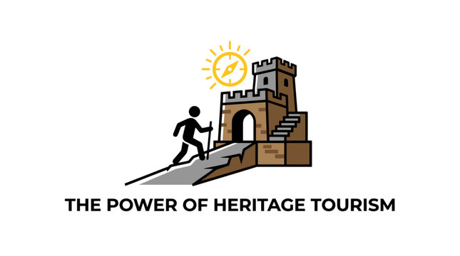 Heritage Tourism Logo Depicting Traveler and Fortress