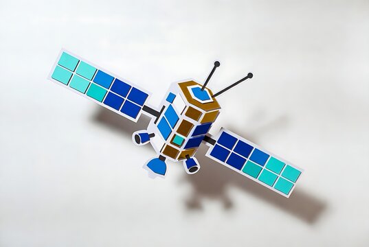 Communication satellite paper cut style, orbital technology paper craft element.