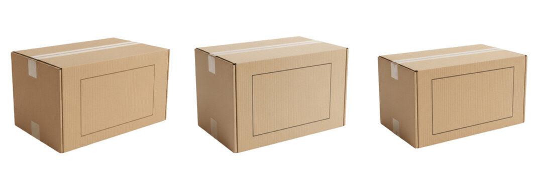 Cardboard Shipping Box with Empty Branding Space Isolated on White Background, Delivery Parcel Mockup, Caja de Cart&oacute;n, Carton de Transport, 纸箱, Corrugated Fiberboard Box