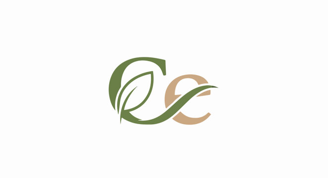 Minimalistyczny projekt logotypu łączący litery C oraz e z organicznym symbolem liścia, reprezentujący ekologię, naturę oraz czysty design.