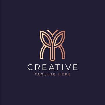 Letter R butterfly logo, line art style of letter RR logo design vector