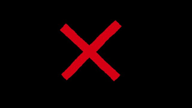 Red Cross Mark: A bold red X mark against a stark black background, symbolizing cancellation or rejection. A direct and striking visual, suitable for various design applications.