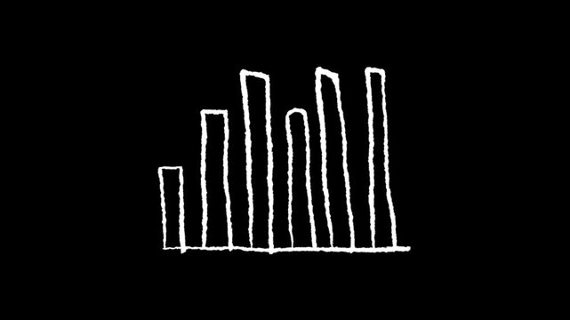 Doodle Bar Graph: A simple, hand-drawn bar graph illustrated in white chalk on a black background, representing data and growth.
