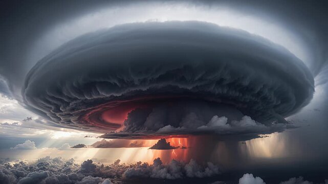 storm cloud ring dramatic sunset over clouds, massive weather vortex