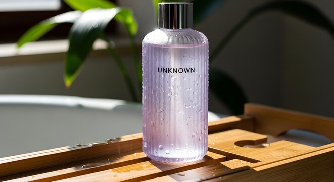 Unknown Beauty Product Bottle with Water Droplets in a Spa Setting