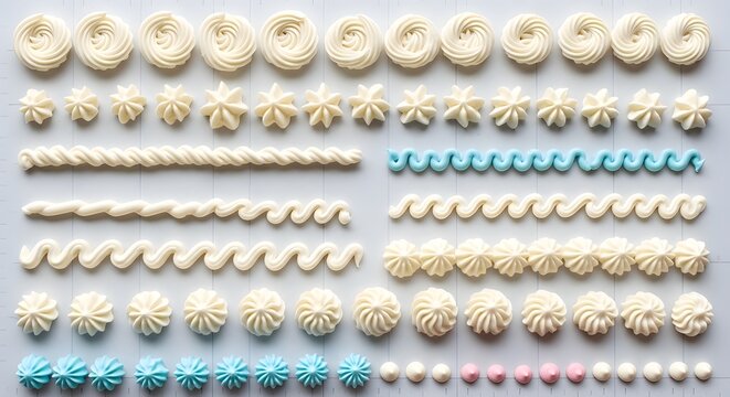 Top Down View of White and Blue Icing Piping Designs