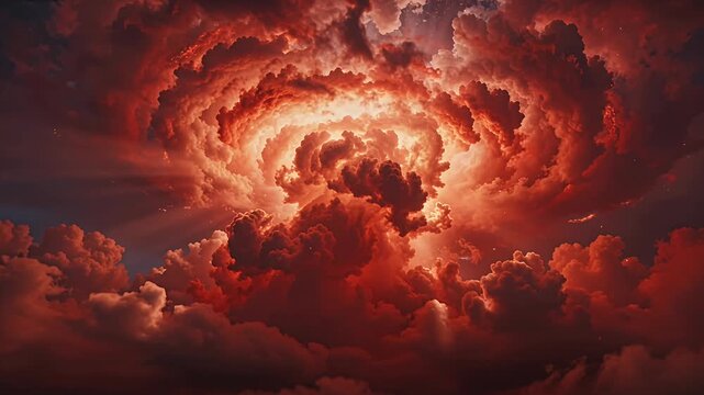 fiery clouds swirl in dramatic red sunset storm sky