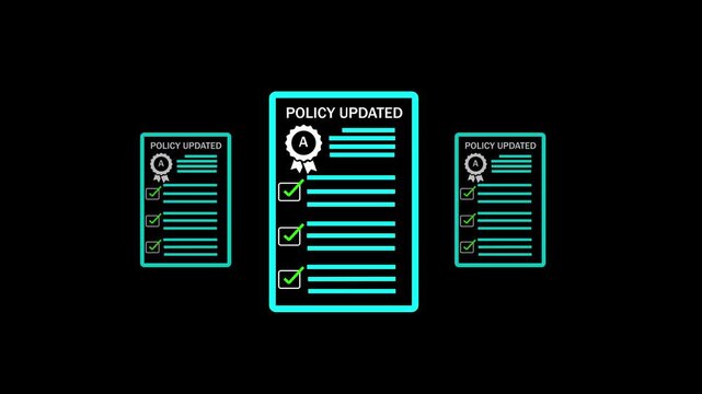 Business professional holding tablet with policy updated notification, Corporate compliance, new rules implementation, governance management, regulatory change, and digital documentation process.