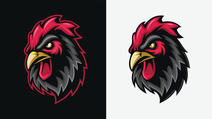 An aggressive rooster head mascot logo with a fierce expression vector illustration. © Rabin