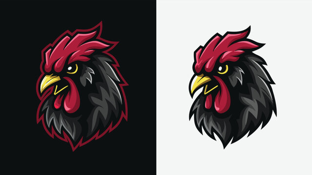 An aggressive rooster head mascot logo with a fierce expression vector illustration.