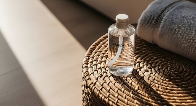 Minimalist Spa Product Bottle on Woven Basket