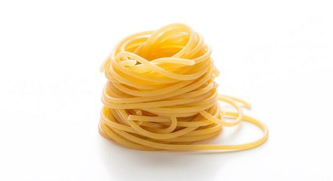 A pile of yellow spaghetti noodles on a white surface pasta
