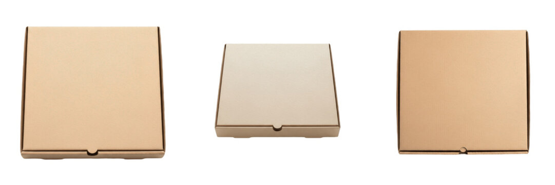 Pizza Box with Blank Top Isolated on White Background, Caja de Pizza, Bo&icirc;te &agrave; Pizza, 比萨盒, Corrugated Food Packaging Mockup, Takeout Pizza Container, Italian Cuisine Box