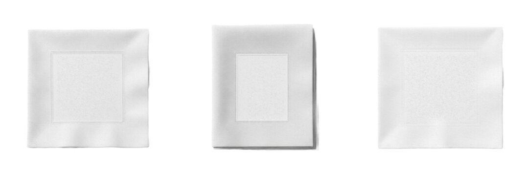 Napkin with Blank Print Space Isolated on White Background, Servilleta, Serviette, 餐巾, Cellulose Tissue Mockup, Restaurant Tableware Accessory, Paper Napkin Mockup