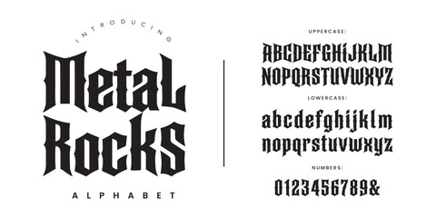 Metal Rocks heavy metal music font with sharp gothic spikes for band logo and festival poster © happy