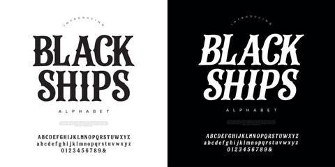 Black Ships classic nautical serif font with vintage maritime style for coastal brewery and labels © happy