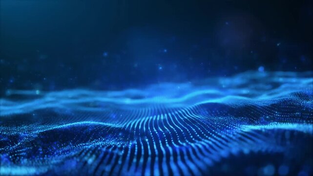 Digital Landscape in Shades of Blue: A mesmerizing digital rendering depicts a serene landscape composed of undulating waves of luminous blue, creating a sense of depth and tranquility. 