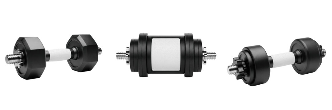 Dumbbell with Blank Label Isolated on White Background, Mancuerna, Halt&egrave;re, 哑铃, Weight Training Equipment Mockup, Fitness Resistance Tool, Strength Building Gear