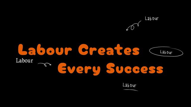 A stylized typographic design featuring the phrase labour every labour in orange and white text on a black background with creative lettering and font styles