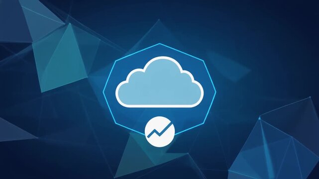 Cloud Icon Illustration: A modern illustration featuring a cloud icon, symbolizing digital connectivity and data storage, set against a backdrop of connected lines and geometric shapes.