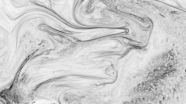 Detailed black and white abstract fluid art featuring organic cell patterns and marble swirls. High contrast monochromatic ink flow, perfect for professional and minimalist backgrounds.