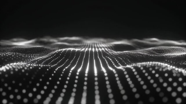 Abstract Digital Wave: A mesmerizing display of a digital wave, where tiny points of light surge and ebb, illustrating the dynamic flow of data, and the digital transformation.