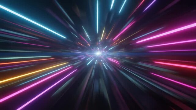 Digital Light Speed: An eye-catching illustration of a hyper-speed journey through a tunnel of vibrant, radiating lights. Feel the rush of the universe's energy. 
