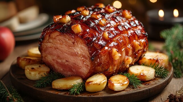 Glazed Ham with Roasted Apples  Christmas Dinner