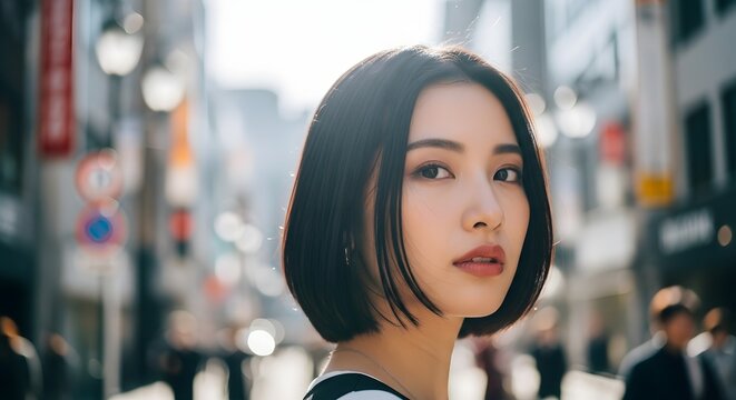 Beautiful Young Asian Woman in City Street Portrait