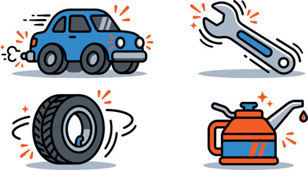 Naklejka premium utomotive Service and Car Parts Icons, Maintenance Concept Vector 
