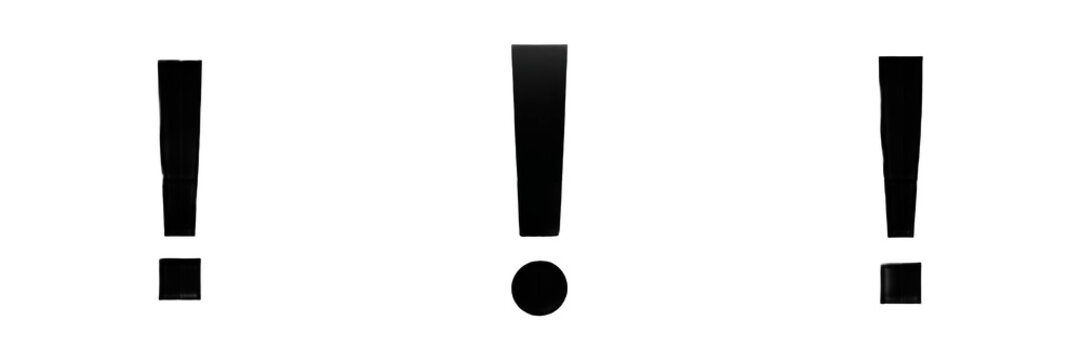 Black exclamation mark icon, Alert sign, Point of interest, Attention, Point d'exclamation, Signo de exclamaci&oacute;n, Important notice.