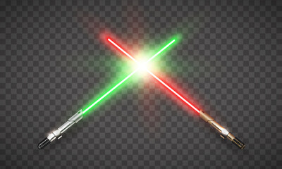 Obraz na płótnie Canvas New realistic design red and green neon crossed swords isolated on transparent background. Vector illustration