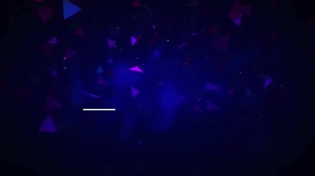 A mesmerizing digital illustration of purple and blue triangles on a dark blue background with a white line and stars