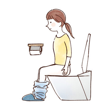 便座に座っている女性のイラスト