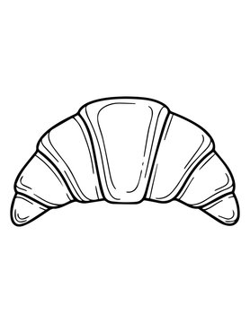 Black and white line drawing of a croissant on a white background with french pastry baked goods crescent roll food illustration bakery illustration sketch of croissant outline of croi