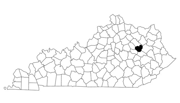Map of menifee County in Kentucky state on white background. single County map highlighted by black colour on Kentucky map. UNITED STATES, US