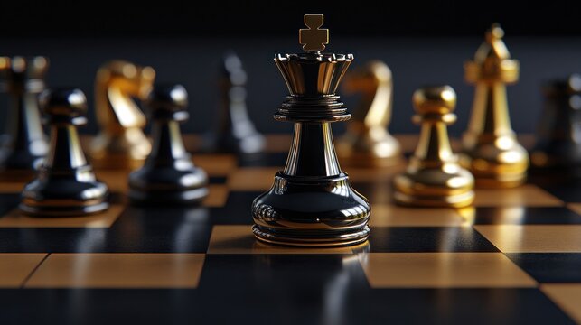 Strategic chess composition showcasing a king piece on a checkered board