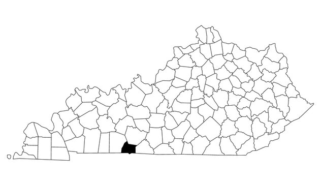 Map of Simpson County in Kentucky state on white background. single County map highlighted by black colour on Kentucky map. UNITED STATES, US