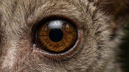 Fototapeta premium Extreme close up of a primate eye showing detailed iris texture and fur.
